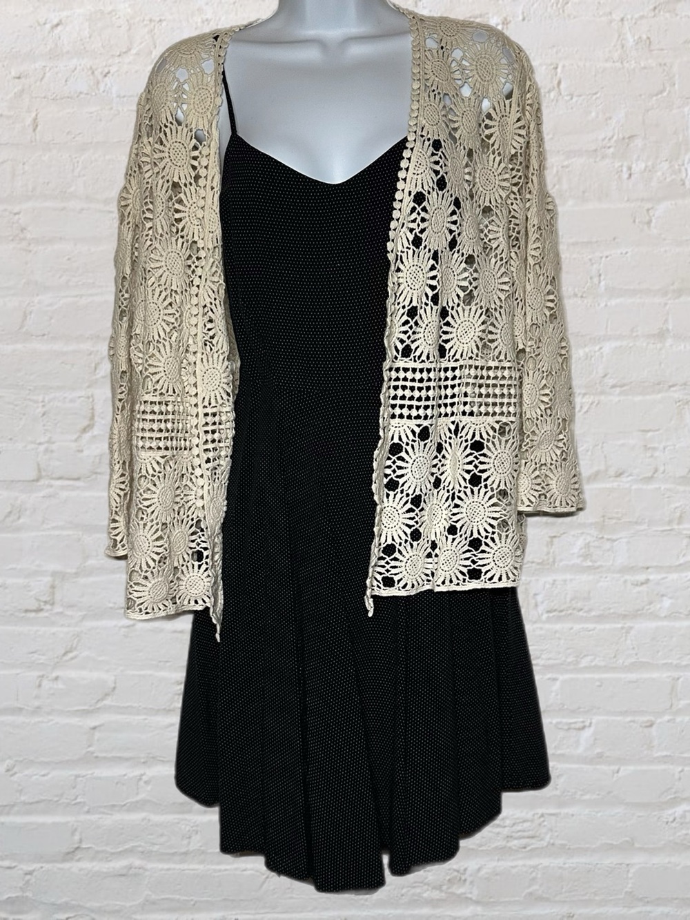 Lauren Michelle Beige Sunflower Crochet Open-Front Cardigan Sweater Women's X-LG
